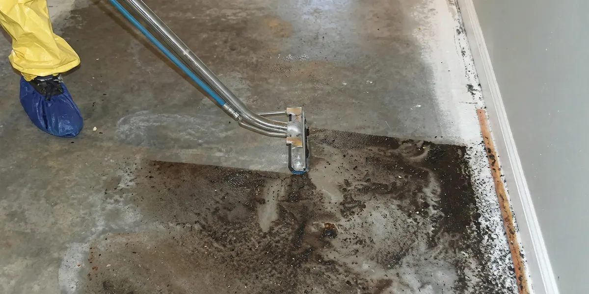 sewage removal technicians extracting contaminated wastewater from a residential floor in Chandler, AZ