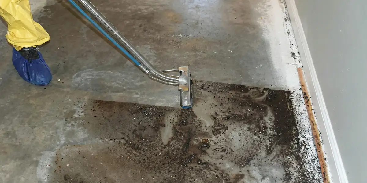 sewage removal technicians extracting contaminated wastewater from a residential floor in Chandler, AZ