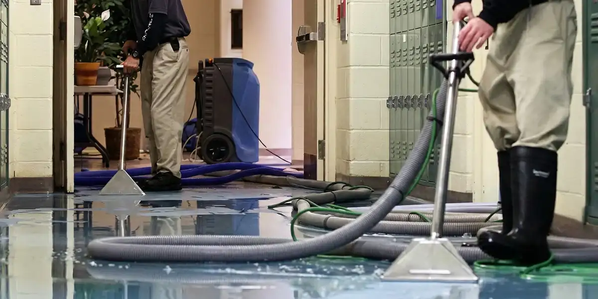 water damage restoration technicians performing professional water extraction inside a property in Chandler, AZ
